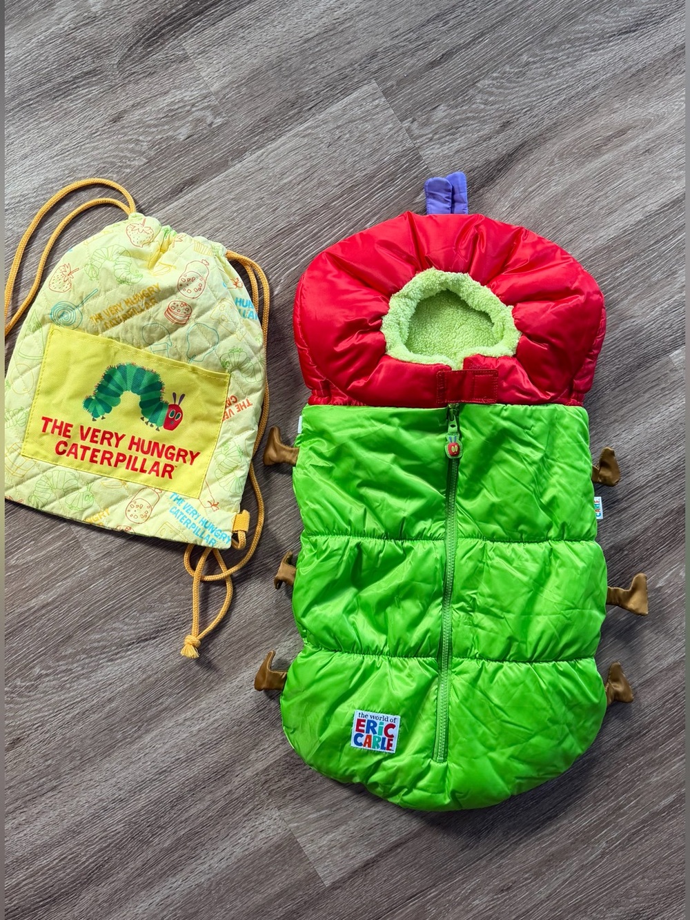The Very Hungry Caterpillar Stroller and Car seat bunting with a drawstring bag